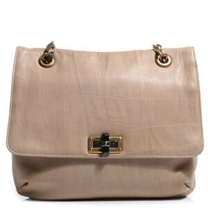 LANVIN Happy Beige Tan Leather Medium 2Way Shoulder Chain Strap Flap Bag